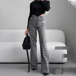 Pantalon féminin haut de gamme Leopard Imprimé édition étroite Jeans Femmes Spring 2024 Fashion de loisirs en raid à la taille et à la mode Y2K