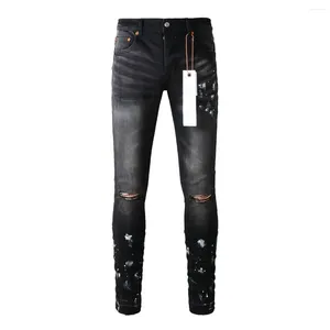 Pantalones para mujeres Alta calidad 2024 PURPLE ROCA Jeans Fashion Street Pintura negra REPARACIÓN VIEJO CONVEX CONTINGO SKINNY 28-40 Tamaño