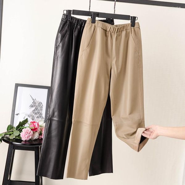 Pantalones de mujer de alta calidad de cuero genuino para mujer 2023 pantalones de piel de oveja primavera otoño Spodnie Damskie Pph2703