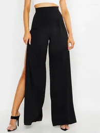 Pantalon féminin High Split Solid Black Loose Yoga Elegant Fashion Femme Femmes Streetwear Pantalons de jambe large Vêtements de couture latérale féminine