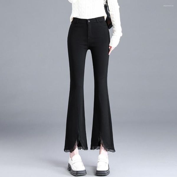 Pantalon femme taille haute noir femme Flare 2023 mode dames mince décontracté Vintage Streetwear femme pantalon