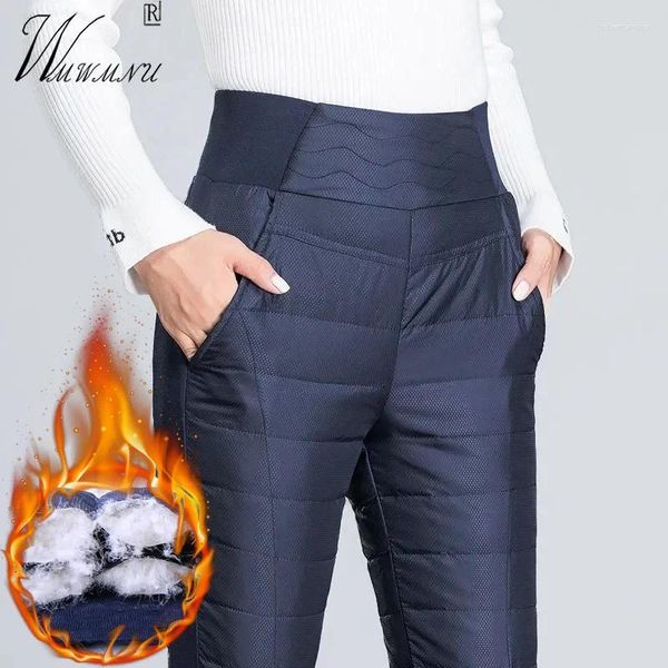 Pantalones de mujer Cintura alta Abajo Algodón Invierno Casual Estiramiento lateral Mujeres Cálidos Pantalones flacos Ropa de nieve Leggings gruesos Capris a prueba de viento