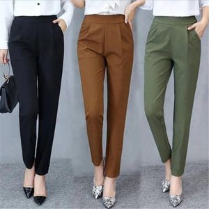 Pantalon sarouel taille haute pour femme, Slim, extensible, fin, décontracté, avec poches, Slim, travail, 2024