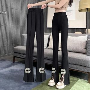 Pantalon féminin High Waist Micro-Flared Tablers 2024 Stretch Splay Split Chinese Style National Buckle Slimming