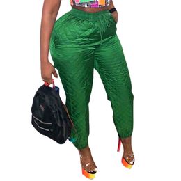 Pantalon femme taille haute Plaid chaud coton rembourré cordon pantalon mode hiver vert survêtement pantalon décontracté