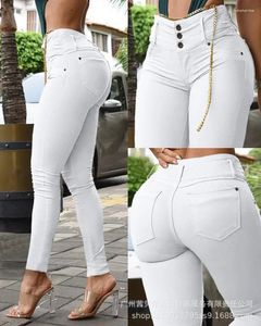 Damesbroek Hoge taille Pocket Design Skinny Women Pant broek Slim Fit Sexy Pencil Capris 2024 Witte herfst Winter