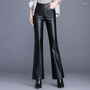 Calças femininas cintura alta couro pu leggings comprimento total solto preto brilhante elástico para mulheres t677