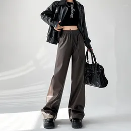 Pantalon Femme taille haute en cuir PU droit pour femmes 2024 ample automne Pantalon large noir solide Pantalon Femme P100