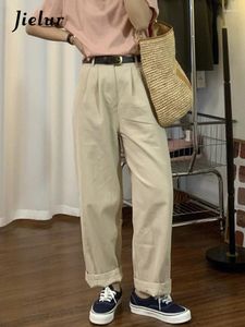 Pantalon femme taille haute couleur unie femme Cargo kaki clair ample droit décontracté mode Simple bureau dames