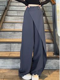 Damesbroek Hoge taille rechte been Langlang losse fit massieve kleuren broek Tienda onregelmatige dunne vrouwelijke kleding 2024