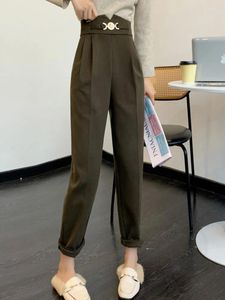 Pantalon féminin taille haute épaissie de la cheville féminine 2024 automne et hiver élégant femmes de couleur un crayon de couleur couleur unie w1245