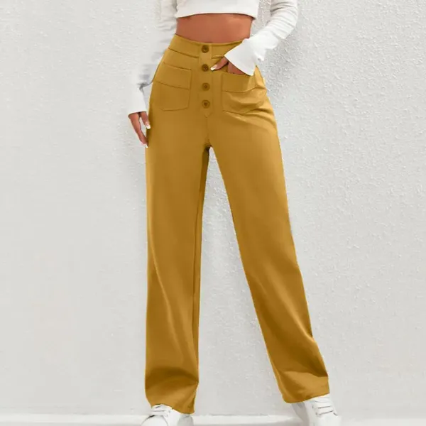 Pantalon féminin pantalon taille haute cargaison de taille haute élégante avec bouton détaillant la conception de la jambe large plusieurs poches pour le streetwear