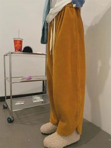 Pantalon femme taille haute jambe large rouille Orange doublé polaire velours côtelé Snowbell pantalon Chic ample automne hiver Style coréen