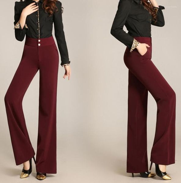 Pantalon femme taille haute femme mode bureau travail grande taille jambe large dames pantalon formel noir rouge femme