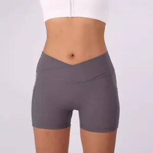 Damesbroeken Hoge taille Yoga shorts Buikcontrole Training Running Trouser Soild V -vormige sportieve broek voor dames zomer Mujer