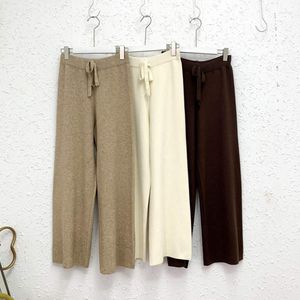 Damesbroek Hoog getailleerde Gebreide broek Koreaans mode Stretch Casual losse drawstring recht wijd been voor vrouwelijke pantalones C7977