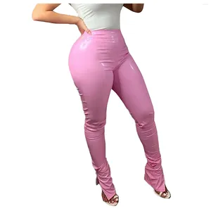 Pantalon femme taille haute couleur unie cuir extensible Sexy coupe ajustée jambe fendue femme élégante pantalon femme