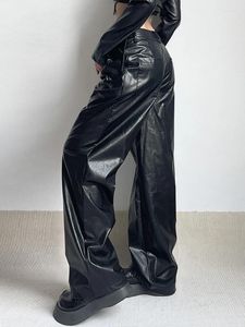 Damesbroek Hip Hop Low Rise Women Baggy Rechte PU Leather Cargo Style Fashion Streetwear Y2K Vintage Goth Girls Trousers
