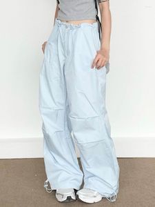 Pantalon femme Hippie bleu Cargo Parachute Kpop Style coréen surdimensionné Baggy pantalons de survêtement Y2K Streetwear Gorpcore pantalon à jambes larges