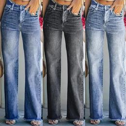 Pantalon femme Trou Mi-taille Jeans Femmes Streetwear Bords Rugueux Jambe Droite Baggy Pantalon Décontracté Vêtements Cargo