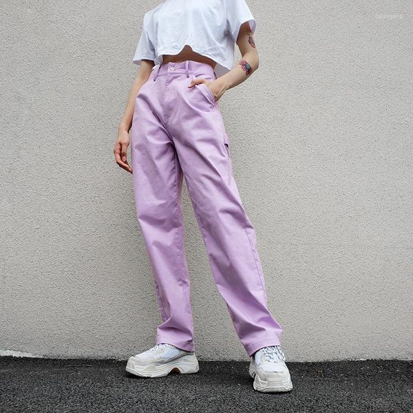 Pantalones de mujer HOUZHOU púrpura mujer 2023 Jokers señoras pantalones de cintura alta Streetwear Cargo Femme longitud completa