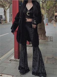 Pantalon féminin Houzhou vintage gothique noir dentelle femme goth harajuku coquette streetwear esthétique gyaru coréen mode y2k pantalon