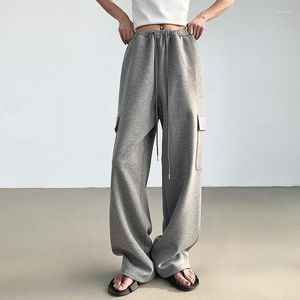 Damesbroek Houzhou brede poot Zweetbroek vrouwen baggy grijze vrachtsporten vrouwelijk oversized casual broek Koreaanse streetwear pocket