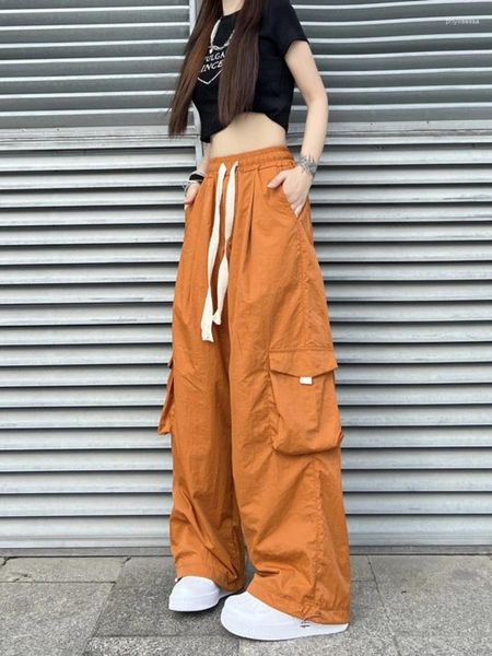 Pantalones para mujer HOUZHOU Mujeres Pierna ancha Cargo Harajuku Naranja de gran tamaño Hip Hop Joggers Mujer Hippie Pantalones holgados Casual Moda coreana