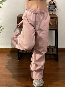 Pantalon Femme Houzhou Y2K Rose Cargo Parachute Femmes Hip Hop Techwear Oversize Pantalon de survêtement plissé Style coréen Pantalon large Baggy