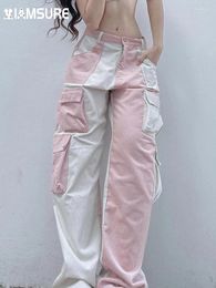 Pantalon féminin iamsure streetwear patchwork poches en velours côtelé en velours lâches basses à la jambe large 2024 dames de mode d'été