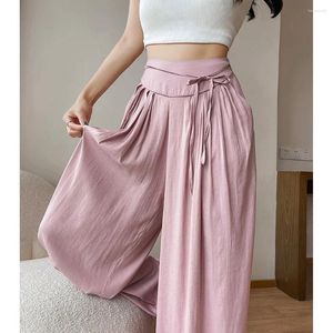 Pantalons pour femmes Vêtements d'été en soie glacée Jupes taille haute Pantalon Baggy Fluide Jambe large Lâche Style coréen Vêtements Femmes 2024