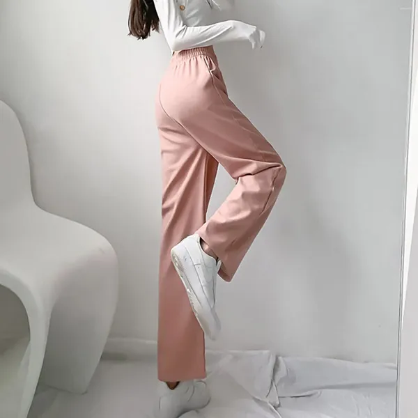 Pantalon en soie glacée pour femmes, jambes larges, Style plissé, Cool, taille haute, Slim, droit, décontracté, ample, sol