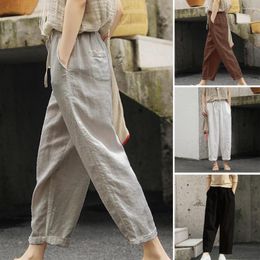 Pantalons d'été en coton pour femmes, grande taille, couleur unie, sarouel, taille élastique, ample, décontracté, vêtements de survêtement