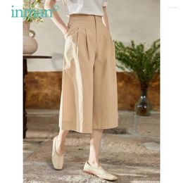 Vrouwen Broek INMAN Vrouwen 2024 Zomer Hoge Taille Losse Half Culotte Mode Retro Casual All-Match Kaki Marine broek