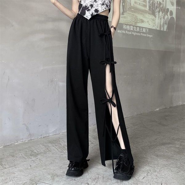 Pantalones de mujer Ins Harajuku Bow Hollow Out Y2k High Street Pantalones de chándal Oversize Mujer Vintage Sweat Jumpsuits Joggers Goth