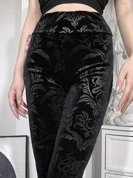 Pantalon Femme InsDoit Gothic Velvet Taille haute Darkness Femmes Imprimer Streetwear Vintage Esthétique Skinny Punk Harajuku 2024