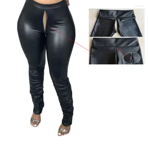 Damesbroeken Invisible Zipper Open Crotch Dames buiten handig leer PU Leggings Lady Nightclub Club Sexy broek plus