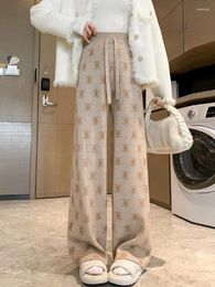 Pantalon femme Jacquard tricoté jambes larges pour femmes automne hiver 2024 taille haute décontractée drapé droit et velours