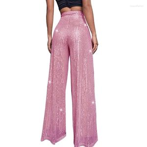 Pantalon femme Jamerary paillettes jambe large pour les femmes élégantes taille élastique fête de vacances pantalons longs dame