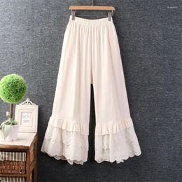 Pantalon de femmes Style Japon Mori Girl Elastic Lace Lace Wide Jam Le lin Coton Line Coton Femmes