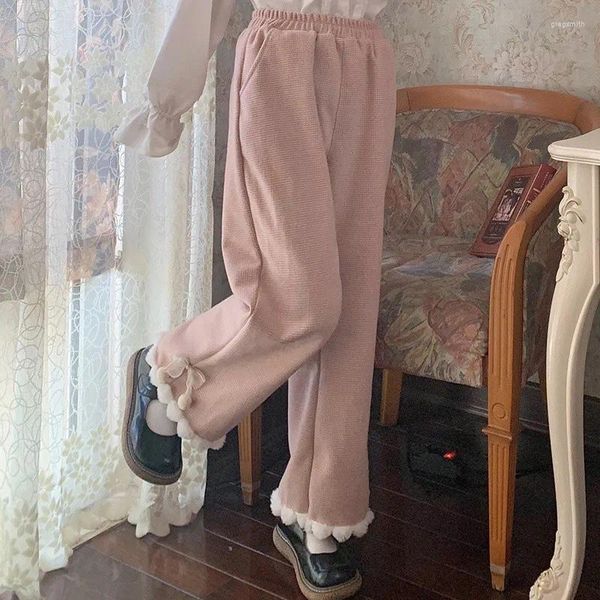 Pantalon féminin kawaii femmes larges larges mignons pantalons de survêtement mignon sweet harajuku lolita pantalon blanc baggy vintage avec bow winter