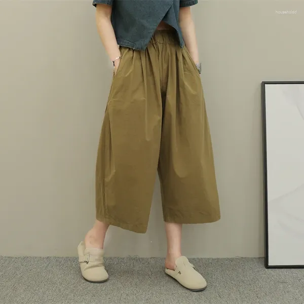 Pantalon féminin Style de Corée Japonais Haute taille coton lâche mince d'été large la jambe rue Street Fashion Femmes Casual Straight Chalf Longue