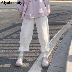 Damesbroek Japanse Lolita-stijl Lente Zomer Dames Hoge taille Zwart Wit Losse vrouwelijke broek Leuke Kawaii Zoete Preppy Capri