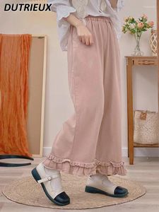 Damesbroek Japanse losse houten oordroog broek rechte casual brede pijpenveer pure kleur all-catching midden taille broek