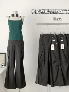 Damesbroeken Japanse streetwear grijze vrachthiphop rechte casual zakken broek vintage volledige lengte wandelplaag lente zomer 2024
