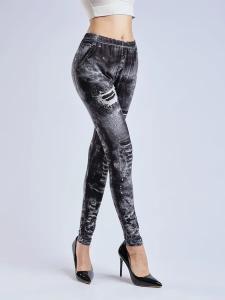 Pantalon en Jean pour femmes, Legging serré, couleur unie, Sexy, Imitation Denim, décontracté, taille haute, extensible, Style coréen, Leggings à bascule