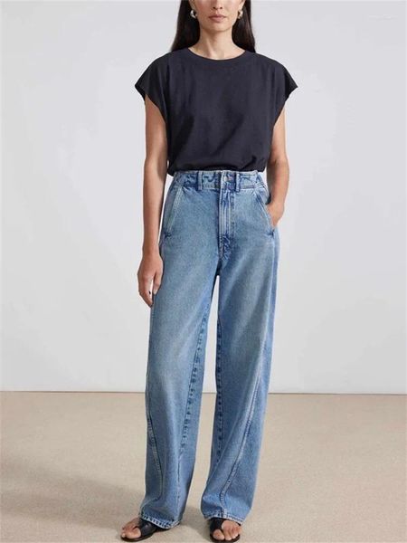 Jeans de pantalons pour femmes pour femmes 2024 hautes éclaireurs courbées courbales lâches décontractées de denim de jambe longue longue