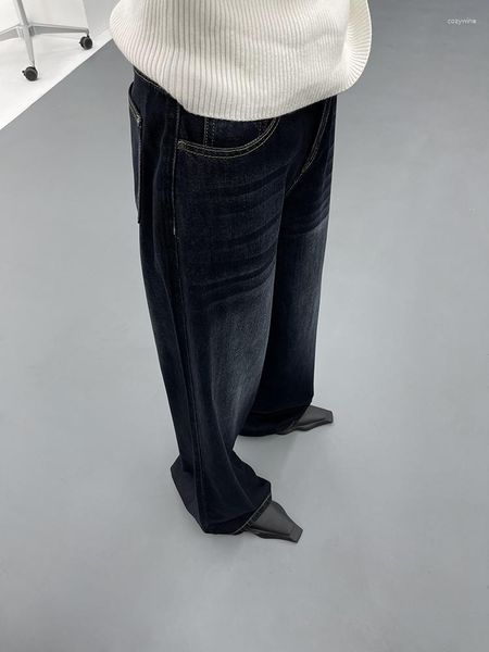 Pantalon en jean rétro en coton délavé pour femme, pantalon large, bleu foncé, fermeture éclair, blanc, taille mi-haute, mode printemps et automne