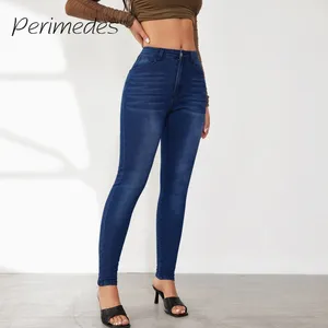 Pantalons pour femmes jeggings pour femmes hautes taille jeans stretchy jeans tempérament façonnant un jean à fermeture éclair à bouton d'été slim fit avec poches