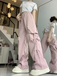Pantalones de mujer Jmprs informales holgados Cargo de cintura alta Y2K ropa de calle con bolsillos grandes pantalones de estudiante sueltos otoño coreano sólido femenino